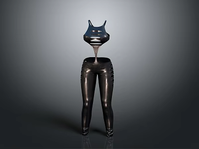 Shiny Black Leather Outfit With Tank Top And High Waist Pants Design 3d model
