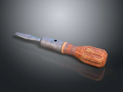 Durable Professional Hardware Tool Screwdriver with Metal Tip and Wooden Handle Manual Hand Tool for Repair 3d model