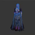 Game Movie Character With Blonde Hair Crimson Top Blue Apron And Striped Long Skirt