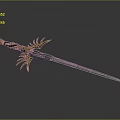 Decorative Sword With Golden Wing Shaped Hilt Red Gemstone And Blue Blade