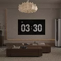 Cozy Neutral Tone Living And Dining Room Interior With Elegant Wooden Furniture And Soft Lights