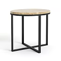 Modern Minimalist Round Side Table With Light Marble Top And Black Metal Frame