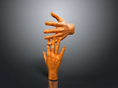 Two Orange Textured Hands Reaching to Touch on Gray Gradient Background 3d model