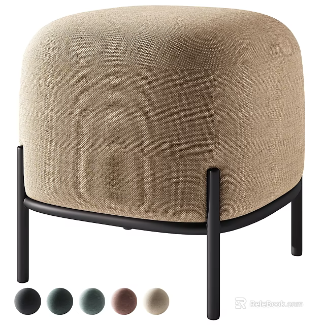 Beige Upholstered Ottoman With Black Metal Legs And Minimalist Design Style 3d model 