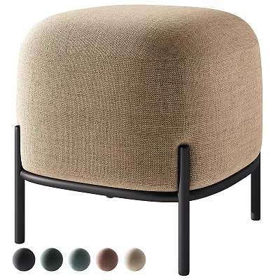 Beige Upholstered Ottoman With Black Metal Legs And Minimalist Design Style 3d model