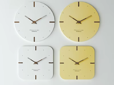 Minimalist Wall Clocks With Round Square Shapes White Yellow Dials And Metal Hands 3d model
