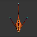 Vibrant Fantasy Monster Fish With Sharp Teeth Red Orange Body And Blue Fins Floating