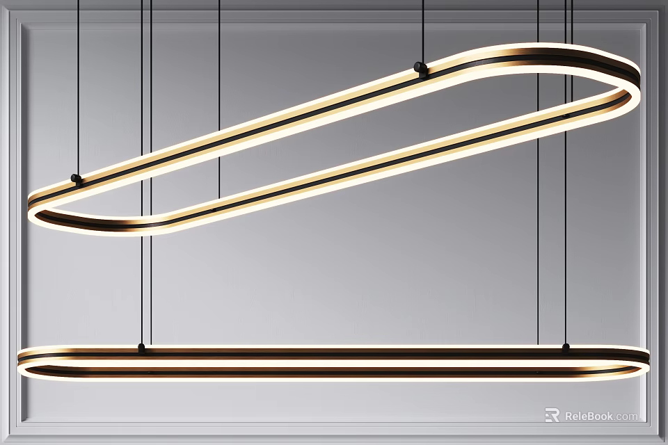 Elegant Modern Gold Metal Chandelier With Curved Linear Design And LED Lighting 3d model 
