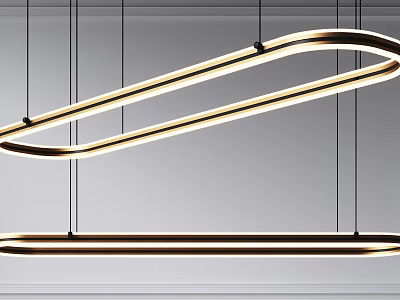 Elegant Modern Gold Metal Chandelier With Curved Linear Design And LED Lighting 3d model