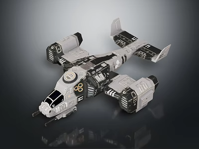 Detailed Futuristic Scifi Spaceship Model With Mechanical Wings Cockpit And Engines 3d model