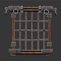 Decorative Cage Structure With Metal Bars Wooden Frame And Ring Ornaments