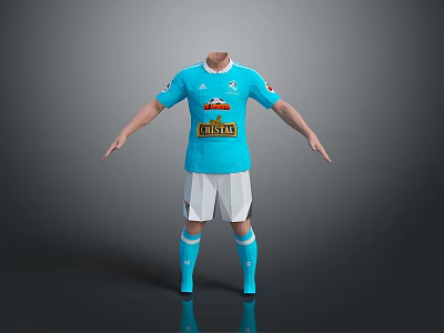 Blue Soccer Uniform With Short Sleeves Shorts Long Socks Team Logo And Sponsor Branding 3d model