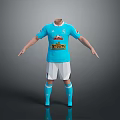 Blue Soccer Uniform With Short Sleeves Shorts Long Socks Team Logo And Sponsor Branding