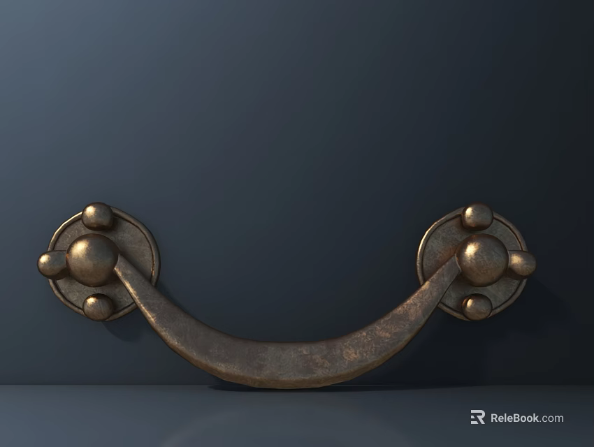 Vintage Brass Handle With Decorative Round Knobs On Dark Background 3d model 