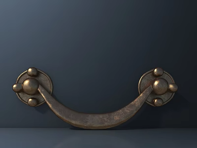 Vintage Brass Handle With Decorative Round Knobs On Dark Background 3d model