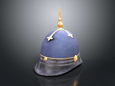 Vintage Blue Helmet With Golden Spike Top And Decorative Accents Black Brim 3d model