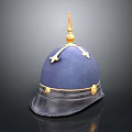 Vintage Blue Helmet With Golden Spike Top And Decorative Accents Black Brim
