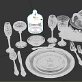 Elegant Black and Silver Dinnerware Set with Plates Cups Utensils Sauce Boat Rose Accent