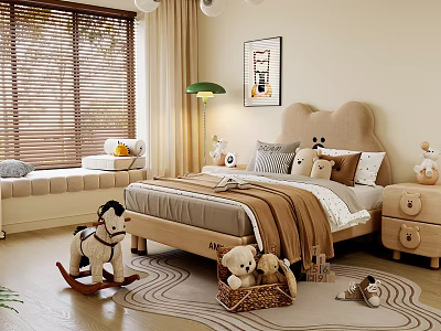 Adorable Bear Shaped Soft Upholstered Kids Bed For Warm Cozy Modern Children Bedroom Decor 3d model