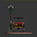 Detailed Vintage Carriage Model Display With Street Lamp Signpost And Platform