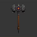 Mechanical Hammer Weapon With Metallic Structure And Red Glowing Core