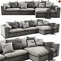 Comfortable Gray Double Sofa With Multiple Soft Pillows And Cozy Blanket 3d model