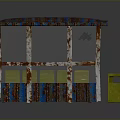 Rusty Metal Kiosk With Striped Roof Star Decoration And Blue Brown Panels