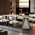 Modern Light Luxury Dining Table And Soft Upholstered Chairs Set For Elegant Home Dining Room