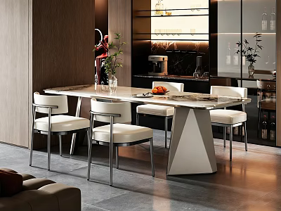 Modern Light Luxury Dining Table And Soft Upholstered Chairs Set For Elegant Home Dining Room 3d model