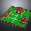 Traditional Architectural Square Layout With Green Lawn Cross Paths And Stone Decorations