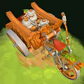 Vintage Wooden Tricycle Cart With Red Seat Green Cloth And Bucket On Grassy Ground