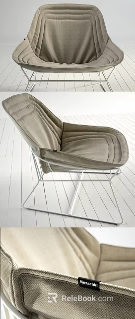 Beige Fabric Lounge Chair With Metal Frame Comfortable Cushion And Vanvachtan Label Modern Design 3d model 