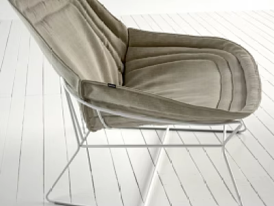 Beige Fabric Lounge Chair With Metal Frame Comfortable Cushion And Vanvachtan Label Modern Design 3d model