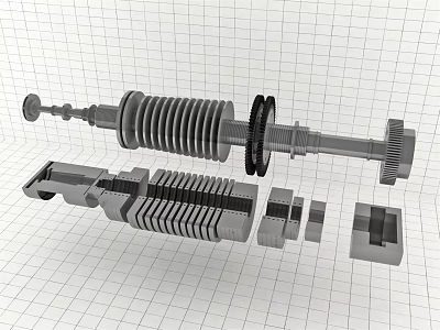 Mechanical Parts Exploded View With 3D Model Components And Engineering Design 3d model