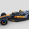 Orange And Black Formula 1 Racing Car With Velo Chrome Sponsors And Colorful Wheel Rims