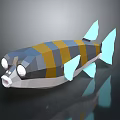 Low Poly Fish With Blue Yellow Gray Stripes Light Blue Fins Tail And White Eyes
