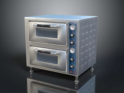 Stainless Steel Electric Commercial Double Deck Oven With Control Panel And Knobs 3d model
