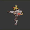 Mechanical Robot Character With Yellow Brown Armor And Arm Cannon Weapon