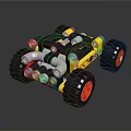 Yellow and Black Utility Vehicle with Large Tires Red Rims White Pipes and Lego Design