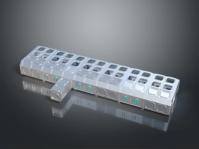 Modern Architectural Modular Cube Structure With Openings And Green Accents On Reflective Surface 3d model