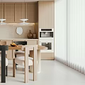 Modern Kitchen and Dining Room Interior Design With Wooden Cabinets Island Counter And Pendant Lights