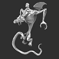 Silver Reptile 3D Model With Wings Long Tail And Claws In Dynamic Pose