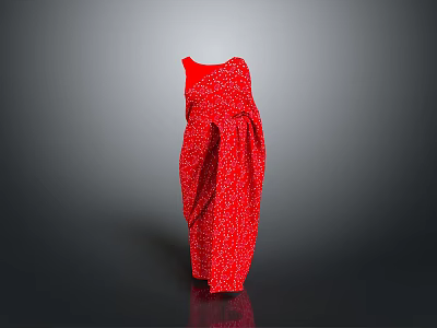Man Wearing Red Sleeveless Long Dress With White Polka Dots On Gray Background 3d model