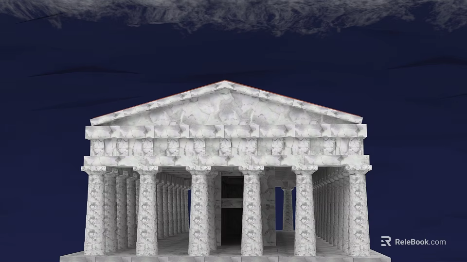 Classical Garden Landscape With Ancient White Stone Building And Ornate Columns Carvings 3d model 
