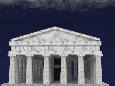 Classical Garden Landscape With Ancient White Stone Building And Ornate Columns Carvings 3d model