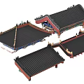 Traditional Chinese Architectural Roof Structures with Black Tiles Overhanging Eaves and Decorative Details