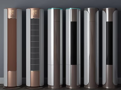 Modern Tower Air Cooler Fans With Metallic Finish And Multiple Vertical Designs 3d model