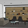 Modern Dining Table Set With Chairs In Living Room With Shelves And Decorations