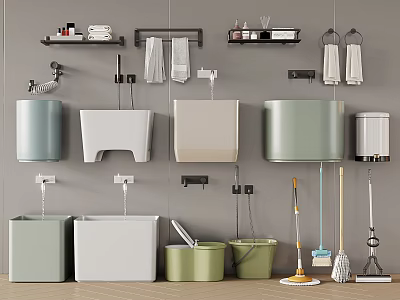 Bathroom Accessories With Wall Mounted Shelves Towel Racks Toilet Washbasin Cleaning Tools 3d model
