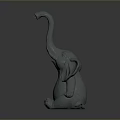 Sitting Elephant Sculpture With Raised Trunk In Simple Style Displayed On Dark Background